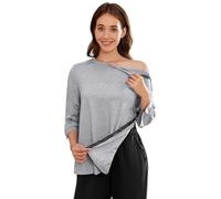 Deyeek Women's Post Shoulder Surgery Shirts Tear Away 3/4 Tops After Rotator Cuff Snap Shirts Chemo Port Adaptive Clothing, Light Grey, S