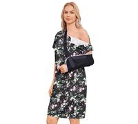 Deyeek Women's Shoulder Surgery Dress Full Tear Away Side Snap Chemo Gown, Black Print, L