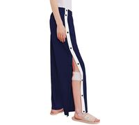 Deyeek Women's Tear Away Pants Side Split Snap Open Bottom Sweatpants Leg Breakaway Post Surgery Pants with Pockets, Navy Blue, XL