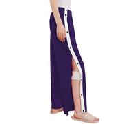 Deyeek Women's Tear Away Pants Side Split Snap Open Bottom Sweatpants Leg Breakaway Post Surgery Pants with Pockets, Dark Purple, XL