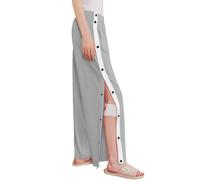 Deyeek Women's Tear Away Pants Side Split Snap Open Bottom Sweatpants Leg Breakaway Post Surgery Pants with Pockets, Light Grey, Large