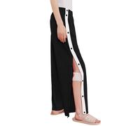 Deyeek Women's Tear Away Pants Side Split Snap Open Bottom Sweatpants Leg Breakaway Post Surgery Pants with Pockets, Black, Large