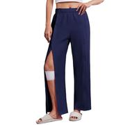 Deyeek Women's Tear Away Pants with Pockets Easy Access Adaptive Pants After Hip Knee Leg Surgery Breakaway Lounge Sweatpants, Navy, Large