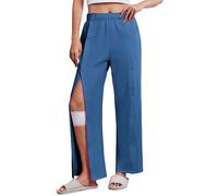 Deyeek Women's Tear Away Pants with Pockets Easy Access Adaptive Pants After Hip Knee Leg Surgery Breakaway Lounge Sweatpants, Heather Blue, M