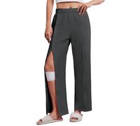 Deyeek Women's Tear Away Pants with Pockets Easy Access Adaptive Pants After Hip Knee Leg Surgery Breakaway Lounge Sweatpants, Dark Grey, XL