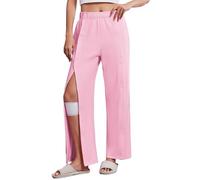 Deyeek Women's Tear Away Pants with Pockets Easy Access Adaptive Pants After Hip Knee Leg Surgery Breakaway Lounge Sweatpants, Pink, Large
