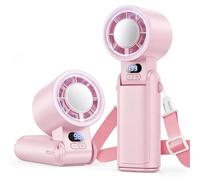Deyhoc Handheld Fan Rechargeable with LED Display & Clip, 1-199 Speed Adjustable, 3-in-1 Hand Neck & Desk Fan, Powerful Portable Mini Hand Held Fans for Travel Camping Office Home, Pink