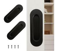 Deyixinup 2 PCS Side Hole Flush Pull Black Oval Embedded Sliding Door Handle Stainless Steel Recessed Door Handles with Hidden Screws for Sliding Doors Cabinets Drawers Cupboard Wardrob