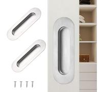 Deyixinup 2 PCS Side Hole Flush Pull Silver Oval Embedded Sliding Door Handle Stainless Steel Recessed Door Handles with Hidden Screws for Sliding Doors Cabinets Drawers Cupboard Wardrob