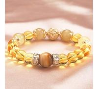 Deykhang Feng Shui Natural Citrine Yellow Crystal Bracelet for Healing Powerful King Lord Wealth Bracelet Tiger Eye Evil Eye Beaded Stretchy Bangle Talisman for Prosperity Money Good Luck Success