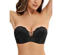 Deyllo Women’s Strapless Wireless Bra Sexy Floral Lace Padded Bralette Anti-Slip Strap Back for Dress(Black,40B)