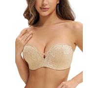 Deyllo Women’s Strapless Wireless Bra Sexy Floral Lace Padded Bralette Anti-Slip Strap Back for Dress(Nude,40E)