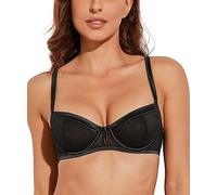 Deyllo Women's Lace Underwire Balconette Bra Sheer Unlined Demi Non Padded Bra See Through(Black,40C)