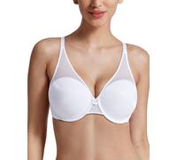 Deyllo Women's Mesh Plunge Bra Sexy Deep V Padded Seamless Sheer Underwire Bralette Full Coverage(White,34B)