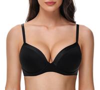 Deyllo Women's Push Up T Shirt Bras Deep V Add One Cup Full Coverage Lightly Padded Bra Seamless Underwire(Black,38E)