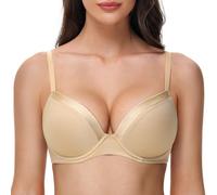 Deyllo Women's Push Up T Shirt Bras Deep V Add One Cup Full Coverage Lightly Padded Bra Seamless Underwire(Nude,32C)