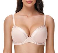 Deyllo Women's Push Up T Shirt Bras Deep V Add One Cup Full Coverage Lightly Padded Bra Seamless Underwire(Light Pink,38E)