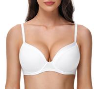 Deyllo Women's Push Up T Shirt Bras Deep V Add One Cup Full Coverage Lightly Padded Bra Seamless Underwire(White,38D)
