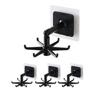 DEYMU 4Pcs 360° Rotating Folding Hook 180 Degrees Vertical Flip Hook No Drilling Self Adhesive Flip Waterproof Hooks, Space Saving Easy to Install,Suitable for Home Bathroom Kitchen Office, Black