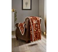 Deyongs Autumnal Woodland Throw Rust - Sherpa Lined Woodland Animal Blanket 130x170cm in Brown | Size: 130 cm x 170 cm Deyongs Brown 130 cm x 170 cm