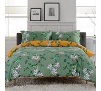 Deyongs Bird Garden Reversible Duvet Cover Set in Sage & Gold - 200TC Polycotton, Button Closure, Floral & Bird Print, Includes Pillowcases - Single, Double, King, Super King Sizes [Do]
