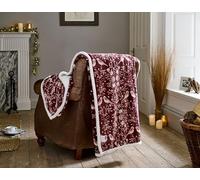 Deyongs Birds Cuddly Sherpa Fleece Throw 140cm x 180cm Mulberry with Sherpa Reverse