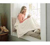 Deyongs Cable Sherpa Heated Throw 140x180cm | Electric Blanket in Cream | Textured Jacquard Sherpa | Machine Washable | Soft Heated Winter Throw | British Design
