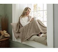 Deyongs Cable Sherpa Heated Throw 140x180cm | Electric Blanket in Taupe | Textured Jacquard Sherpa | Machine Washable | Soft Heated Winter Throw | British Design