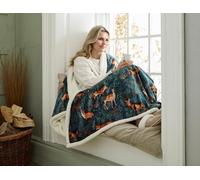 Deyongs Fox And Deer Teal Heated Sherpa Throw 140X180Cm Soft Blanket With 10 Heating Levels