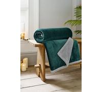 Deyongs Hazelwood Super Soft Flannel & Sherpa Throw - 130 X 170Cm Fleece Blanket In Bottle Green Bottle Green 130cm x 170cm