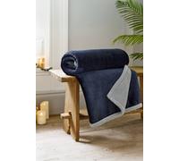 Deyongs Hazelwood Super Soft Flannel & Sherpa Throw - 130 X 170Cm Fleece Blanket In Navy Navy 130cm x 170cm