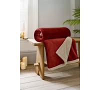 Deyongs Hazelwood Super Soft Flannel & Sherpa Throw - 130 X 170Cm Fleece Blanket In Wine Wine 130cm x 170cm
