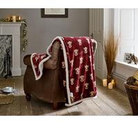 Deyongs Highland Cow Cuddly Sherpa Fleece Throw 140cm x 180cm Mulberry with Sherpa Reverse