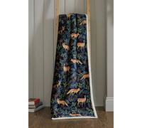 Deyongs Large Fleece Sherpa Blanket Throw Soft And Warm Fox And Deer Navy In Mid Navy Mid Navy 140cm x 180cm