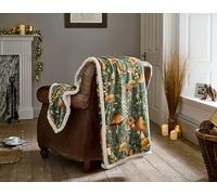 Deyongs Mushroom Design Cuddly Sherpa Fleece Throw 140cm x 180cm in Sage Green with Sherpa Reverse