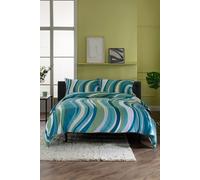 Deyongs Smith Wave Cotton Green Printed Piped Reversible Duvet Set Green Double