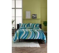 Deyongs Smith Wave Cotton Green Printed Piped Reversible Duvet Set | Size: Double Deyongs Green Double