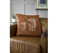 Deyongs Stunning Soft Cashmere Feel Acrylic Cushion Cover in Terracotta with Highland Cow & Calf Design 45cm x 45cm