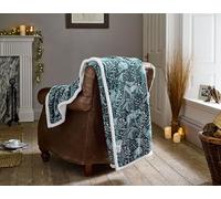 Deyongs Woodland Folk Sherpa Fleece Throw Blanket, Super Soft Reversible 220gsm Flannel / 200gsm Sherpa, Winter Cosy Bed & Sofa Blanket, Machine Washable, Green, 140 x 180 Warm Snuggle Decor