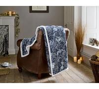 Deyongs Woodland Folk Sherpa Fleece Throw Blanket, Super Soft Reversible 220gsm Flannel / 200gsm Sherpa, Winter Cosy Bed & Sofa Blanket, Machine Washable, Navy, 140 x 180 Warm Snuggle Decora