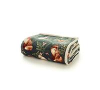 Deyongs Woodland Wildlife Sherpa Fleece Throw 140x180cm - Sage - Reversible 220gsm Printed Flannel with 200gsm Sherpa - Super Soft, Warm Sofa Bed Blanket - Designed in Great Britain