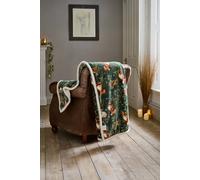 Deyongs Woodland Wildlife Throw, Forest Animal Print Flannel & Sherpa 140X180Cm In Green Green 140cm x 180cm