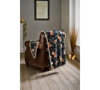 Deyongs Woodland Wildlife Throw, Forest Animal Print Flannel & Sherpa 140X180Cm In Navy Navy 140cm x 180cm