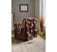 Deyongs Woodland Wildlife Throw, Forest Animal Print Flannel & Sherpa 140X180Cm In Wine Wine 140cm x 180cm