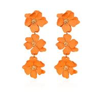 DEYOUM Bohemian Flower Earrings for Women Chic Long 3 Layered Tiered Matte Poppy Flower Floral Dangle Drop Statement Earrings Boho Summer Tropical Beach Wedding Jewelry, Zinc, No Gemstone