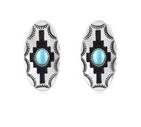 DEYOUM Bohemian Natural Turquoise Stud Earrings for Women Trendy Handmade Vintage Western Geometric Country Oval Earrings Statement Fashion Jewelry Gifts, M, Metal, No Gemstone