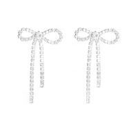 DEYOUM Bow Knot Earrings for Women Trendy Sparkly Long Tassel Rhinestone Cubic Zirconia Bow Knot Dangle Drop Earrings Wedding Brides Prom Fashion Jewelry Gifts, M, Metal, Rhinestone