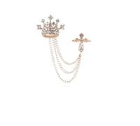 DEYOUM Crystal Crown Hanging Chain Brooch Pin for Women Men Vintage 14K Gold Silver Black Crown Brooch Lapel Pin Badge Shirt Coat Jewelry Gifts Accessories, M, Metal, no gemstone