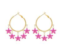 DEYOUM Crystal Flower Hoop Earrings for Women Sweet Fresh Handmade Boho 14K Gold Elegant Romantic Bohemian Five Rhinestone Floral Petal Dangle Drop Statement Earrings Bridal Wedding Birthday Jewelry