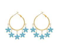DEYOUM Crystal Flower Hoop Earrings for Women Sweet Fresh Handmade Boho 14K Gold Elegant Romantic Bohemian Five Rhinestone Floral Petal Dangle Drop Statement Earrings Bridal Wedding Birthday Jewelry